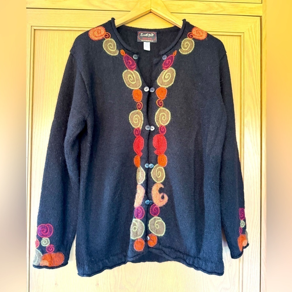 Invisible World Juneau-Alaska Black Alpaca Hand Made Cardigan XXL